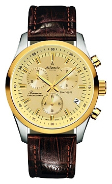 Atlantic 65451.43.31 - мужские наручные часы из коллекции Seamove Atlantic 65451.43.31 - мужские наручные часы из коллекции SeamoveAtlantic<br><br><br>Бренд: Atlantic<br>Модель: Atlantic 65451.43.31<br>Артикул: 65451.43.31<br>Вариант артикула: None<br>Коллекция: Seamove<br>Подколлекция: None<br>Страна: Швейцария<br>Пол: мужские<br>Тип механизма: кварцевые<br>Механизм: None<br>Количество камней: None<br>Автоподзавод: None<br>Источник энергии: от батарейки<br>Срок службы элемента питания: None<br>Дисплей: стрелки<br>Цифры: отсутствуют<br>Водозащита: WR 50<br>Противоударные: None<br>Материал корпуса: нерж. сталь, PVD покрытие: позолота (частичное)<br>Материал браслета: кожа<br>Материал безеля: None<br>Стекло: сапфировое<br>Антибликовое покрытие: None<br>Цвет корпуса: None<br>Цвет браслета: None<br>Цвет циферблата: None<br>Цвет безеля: None<br>Размеры: 42 мм<br>Диаметр: None<br>Диаметр корпуса: None<br>Толщина: None<br>Ширина ремешка: None<br>Вес: None<br>Спорт-функции: секундомер<br>Подсветка: стрелок<br>Вставка: None<br>Отображение даты: число<br>Хронограф: есть<br>Таймер: None<br>Термометр: None<br>Хронометр: None<br>GPS: None<br>Радиосинхронизация: None<br>Барометр: None<br>Скелетон: None<br>Дополнительная информация: None<br>Дополнительные функции: None