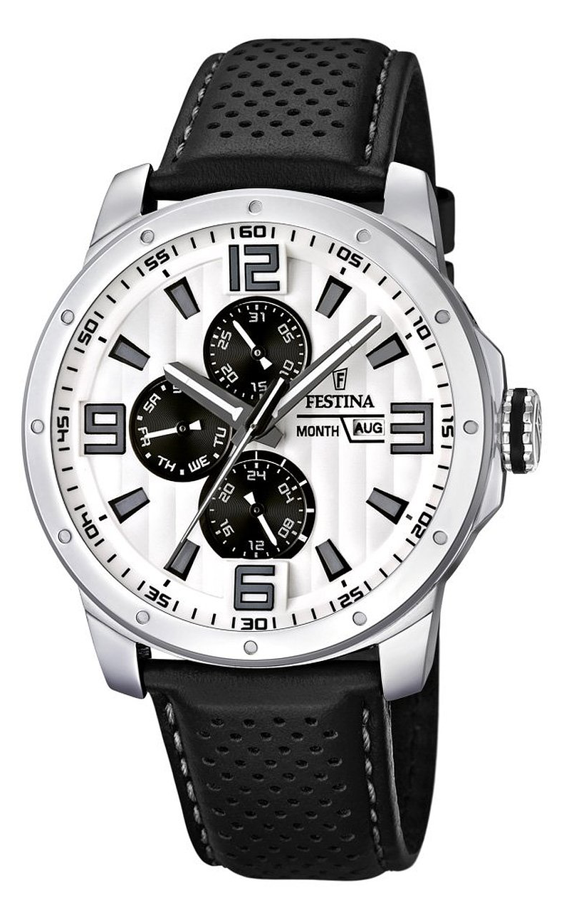 Festina F16585.5 - мужские наручные часы из коллекции Multifunction Festina F16585.5 - мужские наручные часы из коллекции MultifunctionFestina<br><br><br>Бренд: Festina<br>Модель: Festina F16585/5<br>Артикул: F16585.5<br>Вариант артикула: None<br>Коллекция: Multifunction<br>Подколлекция: None<br>Страна: Испания<br>Пол: мужские<br>Тип механизма: кварцевые<br>Механизм: None<br>Количество камней: None<br>Автоподзавод: None<br>Источник энергии: от батарейки<br>Срок службы элемента питания: None<br>Дисплей: стрелки<br>Цифры: арабские<br>Водозащита: WR 50<br>Противоударные: None<br>Материал корпуса: нерж. сталь<br>Материал браслета: кожа<br>Материал безеля: None<br>Стекло: минеральное<br>Антибликовое покрытие: None<br>Цвет корпуса: None<br>Цвет браслета: None<br>Цвет циферблата: None<br>Цвет безеля: None<br>Размеры: 45x11.4 мм<br>Диаметр: None<br>Диаметр корпуса: None<br>Толщина: None<br>Ширина ремешка: None<br>Вес: 82 г<br>Спорт-функции: None<br>Подсветка: стрелок<br>Вставка: None<br>Отображение даты: число, месяц, день недели<br>Хронограф: None<br>Таймер: None<br>Термометр: None<br>Хронометр: None<br>GPS: None<br>Радиосинхронизация: None<br>Барометр: None<br>Скелетон: None<br>Дополнительная информация: None<br>Дополнительные функции: второй часовой пояс