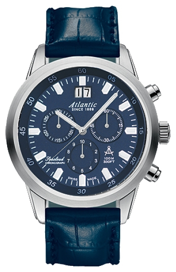 Atlantic 73460.41.51 - мужские наручные часы из коллекции Seacloud Atlantic 73460.41.51 - мужские наручные часы из коллекции SeacloudAtlantic<br><br><br>Бренд: Atlantic<br>Модель: Atlantic 73460.41.51<br>Артикул: 73460.41.51<br>Вариант артикула: None<br>Коллекция: Seacloud<br>Подколлекция: None<br>Страна: Швейцария<br>Пол: мужские<br>Тип механизма: кварцевые<br>Механизм: RONDA 5040B<br>Количество камней: None<br>Автоподзавод: None<br>Источник энергии: от батарейки<br>Срок службы элемента питания: None<br>Дисплей: стрелки<br>Цифры: отсутствуют<br>Водозащита: WR 100<br>Противоударные: None<br>Материал корпуса: нерж. сталь<br>Материал браслета: кожа (теленок)<br>Материал безеля: None<br>Стекло: сапфировое<br>Антибликовое покрытие: есть<br>Цвет корпуса: None<br>Цвет браслета: None<br>Цвет циферблата: None<br>Цвет безеля: None<br>Размеры: 43 мм<br>Диаметр: None<br>Диаметр корпуса: None<br>Толщина: None<br>Ширина ремешка: None<br>Вес: None<br>Спорт-функции: секундомер<br>Подсветка: стрелок<br>Вставка: None<br>Отображение даты: число<br>Хронограф: есть<br>Таймер: None<br>Термометр: None<br>Хронометр: None<br>GPS: None<br>Радиосинхронизация: None<br>Барометр: None<br>Скелетон: None<br>Дополнительная информация: None<br>Дополнительные функции: None