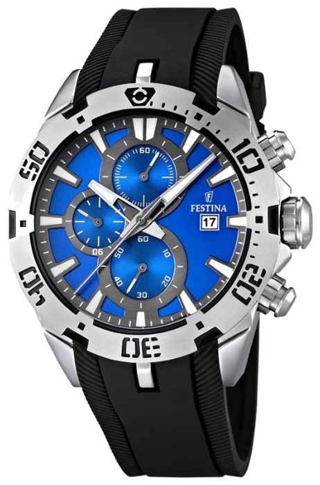 Festina F16672.5 - мужские наручные часы из коллекции Sport Festina F16672.5 - мужские наручные часы из коллекции SportFestina<br><br><br>Бренд: Festina<br>Модель: Festina F16672/5<br>Артикул: F16672.5<br>Вариант артикула: None<br>Коллекция: Sport<br>Подколлекция: None<br>Страна: Испания<br>Пол: мужские<br>Тип механизма: кварцевые<br>Механизм: None<br>Количество камней: None<br>Автоподзавод: None<br>Источник энергии: от батарейки<br>Срок службы элемента питания: None<br>Дисплей: стрелки<br>Цифры: отсутствуют<br>Водозащита: WR 100<br>Противоударные: None<br>Материал корпуса: нерж. сталь<br>Материал браслета: каучук<br>Материал безеля: None<br>Стекло: минеральное<br>Антибликовое покрытие: None<br>Цвет корпуса: None<br>Цвет браслета: None<br>Цвет циферблата: None<br>Цвет безеля: None<br>Размеры: 44x14 мм<br>Диаметр: None<br>Диаметр корпуса: None<br>Толщина: None<br>Ширина ремешка: None<br>Вес: 112 г<br>Спорт-функции: секундомер<br>Подсветка: стрелок<br>Вставка: None<br>Отображение даты: число<br>Хронограф: есть<br>Таймер: None<br>Термометр: None<br>Хронометр: None<br>GPS: None<br>Радиосинхронизация: None<br>Барометр: None<br>Скелетон: None<br>Дополнительная информация: None<br>Дополнительные функции: None