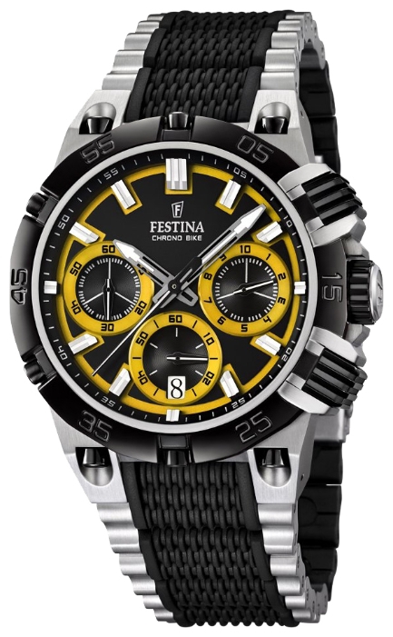 Festina F16775.7 - мужские наручные часы из коллекции Chrono Bike Festina F16775.7 - мужские наручные часы из коллекции Chrono BikeFestina<br><br><br>Бренд: Festina<br>Модель: Festina F16775/7<br>Артикул: F16775.7<br>Вариант артикула: None<br>Коллекция: Chrono Bike<br>Подколлекция: None<br>Страна: Испания<br>Пол: мужские<br>Тип механизма: кварцевые<br>Механизм: M6S20<br>Количество камней: None<br>Автоподзавод: None<br>Источник энергии: от батарейки<br>Срок службы элемента питания: None<br>Дисплей: стрелки<br>Цифры: отсутствуют<br>Водозащита: WR 100<br>Противоударные: None<br>Материал корпуса: нерж. сталь, частичное покрытие корпуса<br>Материал браслета: нерж. сталь, частичное дополнительное покрытие<br>Материал безеля: None<br>Стекло: минеральное<br>Антибликовое покрытие: None<br>Цвет корпуса: None<br>Цвет браслета: None<br>Цвет циферблата: None<br>Цвет безеля: None<br>Размеры: 44 мм<br>Диаметр: None<br>Диаметр корпуса: None<br>Толщина: None<br>Ширина ремешка: None<br>Вес: None<br>Спорт-функции: секундомер<br>Подсветка: стрелок<br>Вставка: None<br>Отображение даты: число<br>Хронограф: есть<br>Таймер: None<br>Термометр: None<br>Хронометр: None<br>GPS: None<br>Радиосинхронизация: None<br>Барометр: None<br>Скелетон: None<br>Дополнительная информация: None<br>Дополнительные функции: None