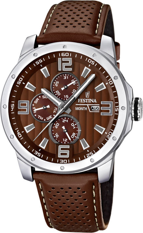 Festina F16585.A - мужские наручные часы из коллекции Multifunction Festina F16585.A - мужские наручные часы из коллекции MultifunctionFestina<br><br><br>Бренд: Festina<br>Модель: Festina F16585/A<br>Артикул: F16585.A<br>Вариант артикула: None<br>Коллекция: Multifunction<br>Подколлекция: None<br>Страна: Испания<br>Пол: мужские<br>Тип механизма: кварцевые<br>Механизм: None<br>Количество камней: None<br>Автоподзавод: None<br>Источник энергии: от батарейки<br>Срок службы элемента питания: None<br>Дисплей: стрелки<br>Цифры: арабские<br>Водозащита: WR 100<br>Противоударные: None<br>Материал корпуса: нерж. сталь<br>Материал браслета: кожа<br>Материал безеля: None<br>Стекло: минеральное<br>Антибликовое покрытие: None<br>Цвет корпуса: None<br>Цвет браслета: None<br>Цвет циферблата: None<br>Цвет безеля: None<br>Размеры: 45x11.4 мм<br>Диаметр: None<br>Диаметр корпуса: None<br>Толщина: None<br>Ширина ремешка: None<br>Вес: 82 г<br>Спорт-функции: None<br>Подсветка: стрелок<br>Вставка: None<br>Отображение даты: число, месяц, день недели<br>Хронограф: None<br>Таймер: None<br>Термометр: None<br>Хронометр: None<br>GPS: None<br>Радиосинхронизация: None<br>Барометр: None<br>Скелетон: None<br>Дополнительная информация: None<br>Дополнительные функции: второй часовой пояс