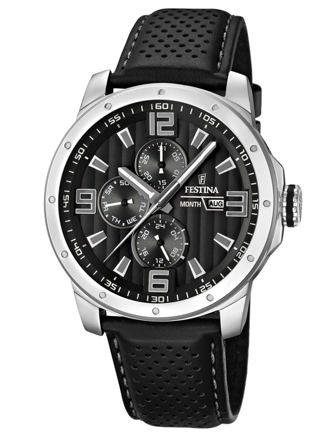 Festina F16585.4 - мужские наручные часы из коллекции Multifunction Festina F16585.4 - мужские наручные часы из коллекции MultifunctionFestina<br><br><br>Бренд: Festina<br>Модель: Festina F16585/4<br>Артикул: F16585.4<br>Вариант артикула: None<br>Коллекция: Multifunction<br>Подколлекция: None<br>Страна: Испания<br>Пол: мужские<br>Тип механизма: кварцевые<br>Механизм: None<br>Количество камней: None<br>Автоподзавод: None<br>Источник энергии: от батарейки<br>Срок службы элемента питания: None<br>Дисплей: стрелки<br>Цифры: арабские<br>Водозащита: WR 100<br>Противоударные: None<br>Материал корпуса: нерж. сталь<br>Материал браслета: кожа<br>Материал безеля: None<br>Стекло: минеральное<br>Антибликовое покрытие: None<br>Цвет корпуса: None<br>Цвет браслета: None<br>Цвет циферблата: None<br>Цвет безеля: None<br>Размеры: 45x11.4 мм<br>Диаметр: None<br>Диаметр корпуса: None<br>Толщина: None<br>Ширина ремешка: None<br>Вес: 82 г<br>Спорт-функции: None<br>Подсветка: стрелок<br>Вставка: None<br>Отображение даты: число, месяц, день недели<br>Хронограф: None<br>Таймер: None<br>Термометр: None<br>Хронометр: None<br>GPS: None<br>Радиосинхронизация: None<br>Барометр: None<br>Скелетон: None<br>Дополнительная информация: None<br>Дополнительные функции: второй часовой пояс