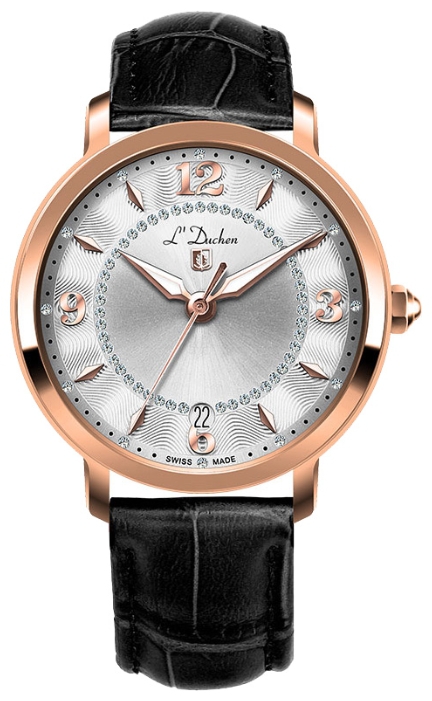 L Duchen D 281.41.33 - женские наручные часы L Duchen D 281.41.33 - женские наручные часыLDuchen<br><br><br>Бренд: L Duchen<br>Модель: L Duchen D281.41.33<br>Артикул: D 281.41.33<br>Вариант артикула: None<br>Коллекция: None<br>Подколлекция: None<br>Страна: Швейцария<br>Пол: женские<br>Тип механизма: кварцевые<br>Механизм: None<br>Количество камней: None<br>Автоподзавод: None<br>Источник энергии: от батарейки<br>Срок службы элемента питания: None<br>Дисплей: стрелки<br>Цифры: арабские<br>Водозащита: WR 30<br>Противоударные: None<br>Материал корпуса: нерж. сталь, PVD покрытие (полное)<br>Материал браслета: кожа<br>Материал безеля: None<br>Стекло: сапфировое<br>Антибликовое покрытие: None<br>Цвет корпуса: None<br>Цвет браслета: None<br>Цвет циферблата: None<br>Цвет безеля: None<br>Размеры: 38 мм<br>Диаметр: None<br>Диаметр корпуса: None<br>Толщина: None<br>Ширина ремешка: None<br>Вес: None<br>Спорт-функции: None<br>Подсветка: стрелок<br>Вставка: None<br>Отображение даты: число<br>Хронограф: None<br>Таймер: None<br>Термометр: None<br>Хронометр: None<br>GPS: None<br>Радиосинхронизация: None<br>Барометр: None<br>Скелетон: None<br>Дополнительная информация: None<br>Дополнительные функции: None