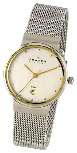 Skagen 355SGSC - женские наручные часы из коллекции Mesh Skagen 355SGSC - женские наручные часы из коллекции MeshSkagen<br><br><br>Бренд: Skagen<br>Модель: Skagen 355SGSC<br>Артикул: 355SGSC<br>Вариант артикула: None<br>Коллекция: Mesh<br>Подколлекция: None<br>Страна: Дания<br>Пол: женские<br>Тип механизма: кварцевые<br>Механизм: None<br>Количество камней: None<br>Автоподзавод: None<br>Источник энергии: от батарейки<br>Срок службы элемента питания: None<br>Дисплей: стрелки<br>Цифры: отсутствуют<br>Водозащита: WR 30<br>Противоударные: None<br>Материал корпуса: нерж. сталь, покрытие: позолота (частичное)<br>Материал браслета: не указан<br>Материал безеля: None<br>Стекло: минеральное<br>Антибликовое покрытие: None<br>Цвет корпуса: None<br>Цвет браслета: None<br>Цвет циферблата: None<br>Цвет безеля: None<br>Размеры: 26x26x7.5 мм<br>Диаметр: None<br>Диаметр корпуса: None<br>Толщина: None<br>Ширина ремешка: None<br>Вес: None<br>Спорт-функции: None<br>Подсветка: None<br>Вставка: None<br>Отображение даты: число<br>Хронограф: None<br>Таймер: None<br>Термометр: None<br>Хронометр: None<br>GPS: None<br>Радиосинхронизация: None<br>Барометр: None<br>Скелетон: None<br>Дополнительная информация: стрелки и метки с позолотой<br>Дополнительные функции: None