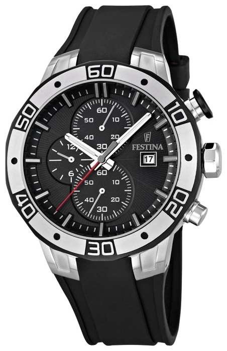 Festina F16667.6 - мужские наручные часы из коллекции Sport Festina F16667.6 - мужские наручные часы из коллекции SportFestina<br><br><br>Бренд: Festina<br>Модель: Festina F16667/6<br>Артикул: F16667.6<br>Вариант артикула: None<br>Коллекция: Sport<br>Подколлекция: None<br>Страна: Испания<br>Пол: мужские<br>Тип механизма: кварцевые<br>Механизм: None<br>Количество камней: None<br>Автоподзавод: None<br>Источник энергии: от батарейки<br>Срок службы элемента питания: None<br>Дисплей: стрелки<br>Цифры: отсутствуют<br>Водозащита: WR 100<br>Противоударные: None<br>Материал корпуса: нерж. сталь, PVD покрытие (частичное)<br>Материал браслета: каучук<br>Материал безеля: None<br>Стекло: минеральное<br>Антибликовое покрытие: None<br>Цвет корпуса: None<br>Цвет браслета: None<br>Цвет циферблата: None<br>Цвет безеля: None<br>Размеры: 45x14 мм<br>Диаметр: None<br>Диаметр корпуса: None<br>Толщина: None<br>Ширина ремешка: None<br>Вес: None<br>Спорт-функции: секундомер<br>Подсветка: стрелок<br>Вставка: None<br>Отображение даты: число<br>Хронограф: есть<br>Таймер: None<br>Термометр: None<br>Хронометр: None<br>GPS: None<br>Радиосинхронизация: None<br>Барометр: None<br>Скелетон: None<br>Дополнительная информация: None<br>Дополнительные функции: None