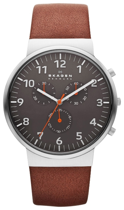 Skagen SKW6099 - мужские наручные часы из коллекции Leather Skagen SKW6099 - мужские наручные часы из коллекции LeatherSkagen<br><br><br>Бренд: Skagen<br>Модель: Skagen SKW6099<br>Артикул: SKW6099<br>Вариант артикула: None<br>Коллекция: Leather<br>Подколлекция: None<br>Страна: Дания<br>Пол: мужские<br>Тип механизма: кварцевые<br>Механизм: None<br>Количество камней: None<br>Автоподзавод: None<br>Источник энергии: от батарейки<br>Срок службы элемента питания: None<br>Дисплей: стрелки<br>Цифры: арабские<br>Водозащита: WR 30<br>Противоударные: None<br>Материал корпуса: нерж. сталь<br>Материал браслета: кожа (не указан)<br>Материал безеля: None<br>Стекло: минеральное<br>Антибликовое покрытие: None<br>Цвет корпуса: None<br>Цвет браслета: None<br>Цвет циферблата: None<br>Цвет безеля: None<br>Размеры: 40x10 мм<br>Диаметр: None<br>Диаметр корпуса: None<br>Толщина: None<br>Ширина ремешка: None<br>Вес: None<br>Спорт-функции: секундомер<br>Подсветка: стрелок<br>Вставка: None<br>Отображение даты: число<br>Хронограф: есть<br>Таймер: None<br>Термометр: None<br>Хронометр: None<br>GPS: None<br>Радиосинхронизация: None<br>Барометр: None<br>Скелетон: None<br>Дополнительная информация: None<br>Дополнительные функции: None