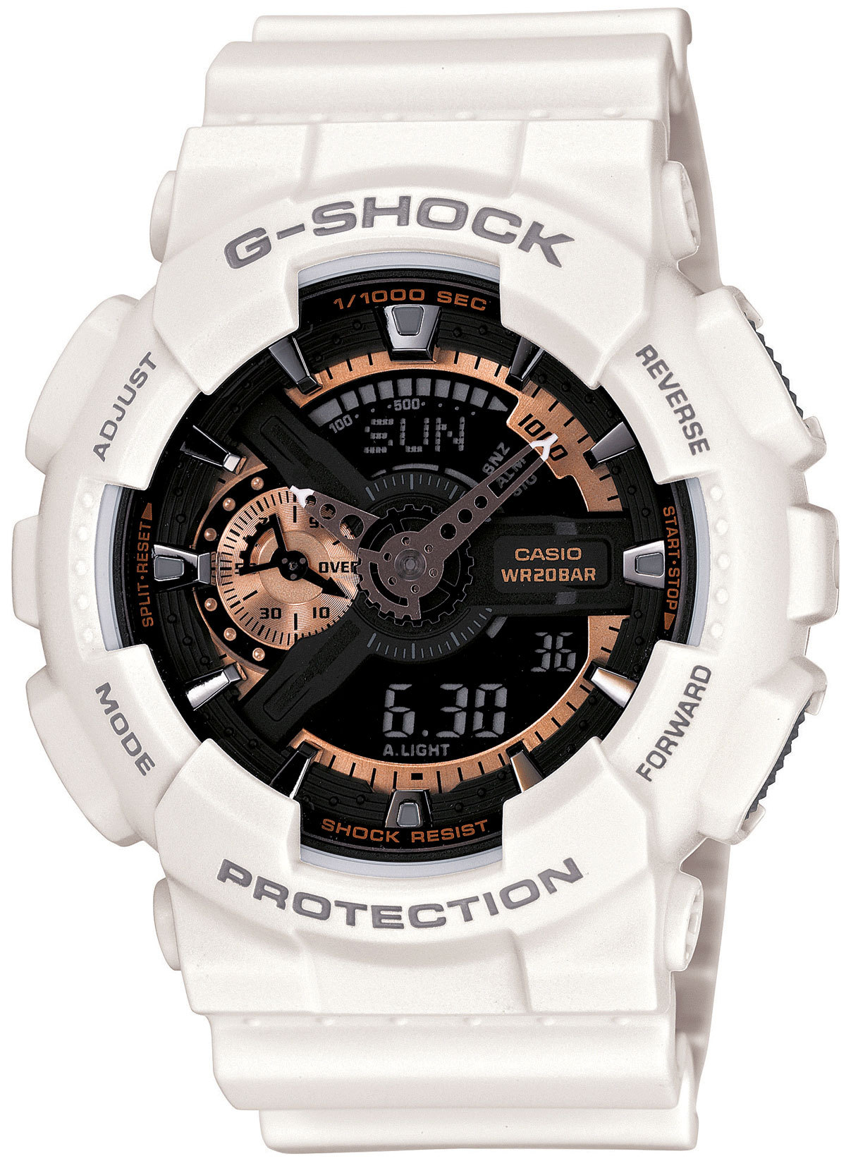 Casio G-SHOCK GA-110RG-7A / GA-110RG-7AER - мужские наручные часы Casio G-SHOCK GA-110RG-7A / GA-110RG-7AER - мужские наручные часыCasio<br><br><br>Бренд: Casio<br>Модель: Casio GA-110RG-7A<br>Артикул: GA-110RG-7A<br>Вариант артикула: GA-110RG-7AER<br>Коллекция: G-SHOCK<br>Подколлекция: None<br>Страна: Япония<br>Пол: мужские<br>Тип механизма: кварцевые<br>Механизм: None<br>Количество камней: None<br>Автоподзавод: None<br>Источник энергии: от батарейки<br>Срок службы элемента питания: None<br>Дисплей: стрелки + цифры<br>Цифры: отсутствуют<br>Водозащита: WR 200<br>Противоударные: есть<br>Материал корпуса: пластик<br>Материал браслета: пластик<br>Материал безеля: None<br>Стекло: минеральное<br>Антибликовое покрытие: None<br>Цвет корпуса: None<br>Цвет браслета: None<br>Цвет циферблата: None<br>Цвет безеля: None<br>Размеры: 51.2x55x17.4 мм<br>Диаметр: None<br>Диаметр корпуса: None<br>Толщина: None<br>Ширина ремешка: None<br>Вес: 72 г<br>Спорт-функции: секундомер, таймер обратного отсчета<br>Подсветка: дисплея, стрелок<br>Вставка: None<br>Отображение даты: вечный календарь, число, месяц, день недели<br>Хронограф: None<br>Таймер: None<br>Термометр: None<br>Хронометр: None<br>GPS: None<br>Радиосинхронизация: None<br>Барометр: None<br>Скелетон: None<br>Дополнительная информация: автоподсветка, повтор сигнала будильника, ежечасный сигнал, защитная функция антимагнит, элемент питания CR1220, срок службы батарейки 2 года<br>Дополнительные функции: второй часовой пояс, будильник (количество установок: 5)