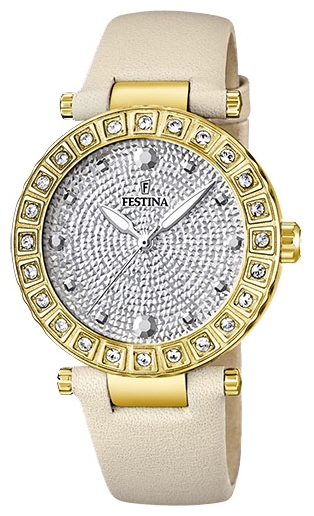 Festina F16646.3 - женские наручные часы из коллекции Dream Festina F16646.3 - женские наручные часы из коллекции DreamFestina<br><br><br>Бренд: Festina<br>Модель: Festina F16646/3<br>Артикул: F16646.3<br>Вариант артикула: None<br>Коллекция: Dream<br>Подколлекция: None<br>Страна: Испания<br>Пол: женские<br>Тип механизма: кварцевые<br>Механизм: Miyota 2035<br>Количество камней: None<br>Автоподзавод: None<br>Источник энергии: от батарейки<br>Срок службы элемента питания: None<br>Дисплей: стрелки<br>Цифры: отсутствуют<br>Водозащита: WR 50<br>Противоударные: None<br>Материал корпуса: нерж. сталь, PVD покрытие: позолота (полное)<br>Материал браслета: кожа<br>Материал безеля: None<br>Стекло: минеральное<br>Антибликовое покрытие: None<br>Цвет корпуса: None<br>Цвет браслета: None<br>Цвет циферблата: None<br>Цвет безеля: None<br>Размеры: 38 мм<br>Диаметр: None<br>Диаметр корпуса: None<br>Толщина: None<br>Ширина ремешка: None<br>Вес: None<br>Спорт-функции: None<br>Подсветка: стрелок<br>Вставка: циркон<br>Отображение даты: None<br>Хронограф: None<br>Таймер: None<br>Термометр: None<br>Хронометр: None<br>GPS: None<br>Радиосинхронизация: None<br>Барометр: None<br>Скелетон: None<br>Дополнительная информация: элемент питания SR626SW, срок службы батарейки 3 года<br>Дополнительные функции: None