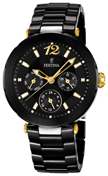Festina F16641.4 - женские наручные часы из коллекции Ceramic Festina F16641.4 - женские наручные часы из коллекции CeramicFestina<br><br><br>Бренд: Festina<br>Модель: Festina F16641/4<br>Артикул: F16641.4<br>Вариант артикула: None<br>Коллекция: Ceramic<br>Подколлекция: None<br>Страна: Испания<br>Пол: женские<br>Тип механизма: кварцевые<br>Механизм: Miyota 6P79<br>Количество камней: None<br>Автоподзавод: None<br>Источник энергии: от батарейки<br>Срок службы элемента питания: None<br>Дисплей: стрелки<br>Цифры: арабские<br>Водозащита: WR 50<br>Противоударные: None<br>Материал корпуса: нерж. сталь + керамика, покрытие: позолота (частичное)<br>Материал браслета: керамика<br>Материал безеля: None<br>Стекло: минеральное<br>Антибликовое покрытие: None<br>Цвет корпуса: None<br>Цвет браслета: None<br>Цвет циферблата: None<br>Цвет безеля: None<br>Размеры: 38x9 мм<br>Диаметр: None<br>Диаметр корпуса: None<br>Толщина: None<br>Ширина ремешка: None<br>Вес: None<br>Спорт-функции: None<br>Подсветка: стрелок<br>Вставка: None<br>Отображение даты: число, день недели<br>Хронограф: None<br>Таймер: None<br>Термометр: None<br>Хронометр: None<br>GPS: None<br>Радиосинхронизация: None<br>Барометр: None<br>Скелетон: None<br>Дополнительная информация: элемент питания SR621SW, срок службы батарейки 3 года<br>Дополнительные функции: None