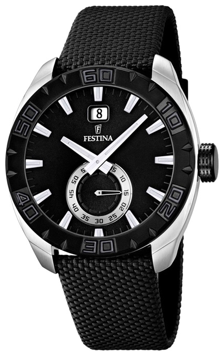 Festina F16674.4 - мужские наручные часы из коллекции Sport Festina F16674.4 - мужские наручные часы из коллекции SportFestina<br><br><br>Бренд: Festina<br>Модель: Festina F16674/4<br>Артикул: F16674.4<br>Вариант артикула: None<br>Коллекция: Sport<br>Подколлекция: None<br>Страна: Испания<br>Пол: мужские<br>Тип механизма: кварцевые<br>Механизм: Miyota<br>Количество камней: None<br>Автоподзавод: None<br>Источник энергии: от батарейки<br>Срок службы элемента питания: None<br>Дисплей: стрелки<br>Цифры: отсутствуют<br>Водозащита: WR 50<br>Противоударные: None<br>Материал корпуса: нерж. сталь, PVD покрытие (частичное)<br>Материал браслета: текстиль<br>Материал безеля: None<br>Стекло: минеральное<br>Антибликовое покрытие: None<br>Цвет корпуса: None<br>Цвет браслета: None<br>Цвет циферблата: None<br>Цвет безеля: None<br>Размеры: 44 мм<br>Диаметр: None<br>Диаметр корпуса: None<br>Толщина: None<br>Ширина ремешка: None<br>Вес: None<br>Спорт-функции: None<br>Подсветка: стрелок<br>Вставка: None<br>Отображение даты: число<br>Хронограф: None<br>Таймер: None<br>Термометр: None<br>Хронометр: None<br>GPS: None<br>Радиосинхронизация: None<br>Барометр: None<br>Скелетон: None<br>Дополнительная информация: элемент питания SR621SW, срок службы батарейки 3 года<br>Дополнительные функции: None