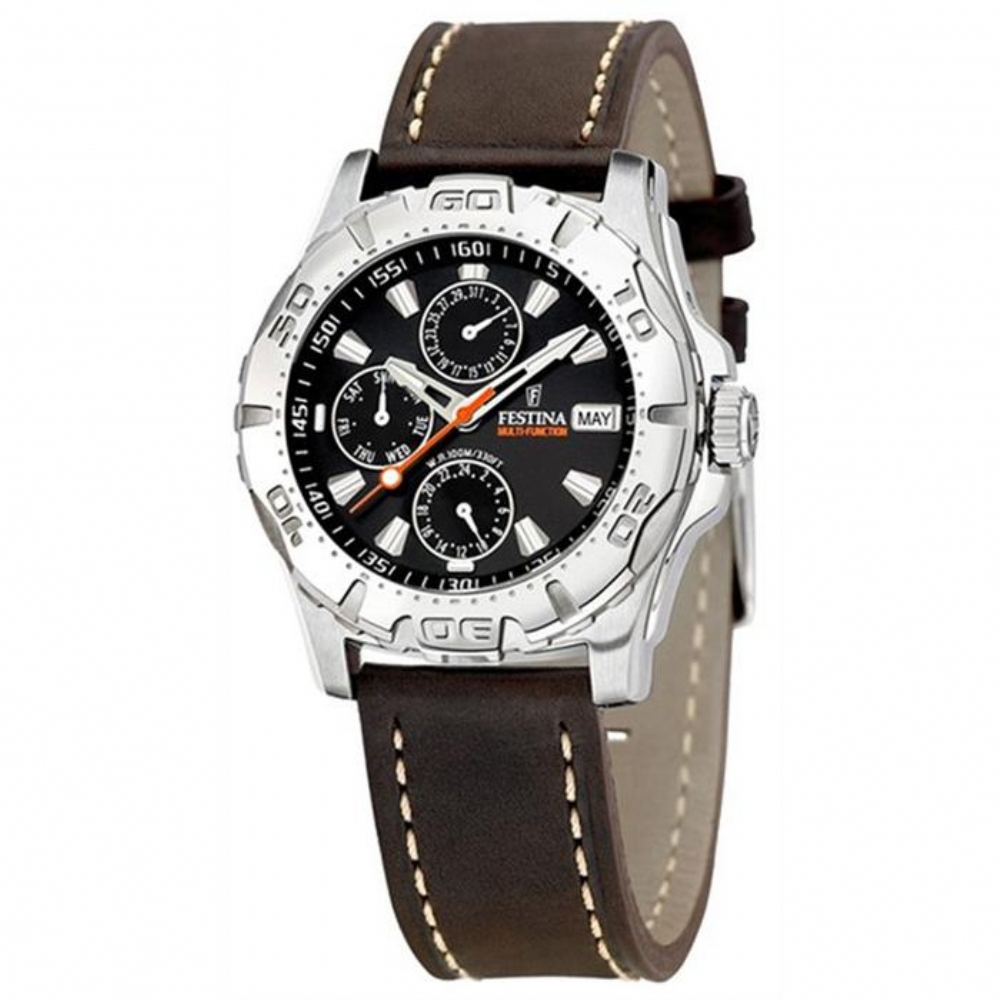 Festina F16243.8 - мужские наручные часы из коллекции Multifunction Festina F16243.8 - мужские наручные часы из коллекции MultifunctionFestina<br><br><br>Бренд: Festina<br>Модель: Festina F16243/8<br>Артикул: F16243.8<br>Вариант артикула: None<br>Коллекция: Multifunction<br>Подколлекция: None<br>Страна: Испания<br>Пол: мужские<br>Тип механизма: кварцевые<br>Механизм: None<br>Количество камней: None<br>Автоподзавод: None<br>Источник энергии: от батарейки<br>Срок службы элемента питания: None<br>Дисплей: стрелки<br>Цифры: отсутствуют<br>Водозащита: WR 100<br>Противоударные: None<br>Материал корпуса: нерж. сталь<br>Материал браслета: кожа<br>Материал безеля: None<br>Стекло: минеральное<br>Антибликовое покрытие: None<br>Цвет корпуса: None<br>Цвет браслета: None<br>Цвет циферблата: None<br>Цвет безеля: None<br>Размеры: 41 мм<br>Диаметр: None<br>Диаметр корпуса: None<br>Толщина: None<br>Ширина ремешка: None<br>Вес: None<br>Спорт-функции: None<br>Подсветка: стрелок<br>Вставка: None<br>Отображение даты: число, месяц, день недели<br>Хронограф: None<br>Таймер: None<br>Термометр: None<br>Хронометр: None<br>GPS: None<br>Радиосинхронизация: None<br>Барометр: None<br>Скелетон: None<br>Дополнительная информация: None<br>Дополнительные функции: второй часовой пояс