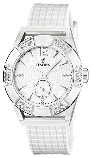 Festina F16677.1 - женские наручные часы из коллекции Dream Festina F16677.1 - женские наручные часы из коллекции DreamFestina<br><br><br>Бренд: Festina<br>Модель: Festina F16677/1<br>Артикул: F16677.1<br>Вариант артикула: None<br>Коллекция: Dream<br>Подколлекция: None<br>Страна: Испания<br>Пол: женские<br>Тип механизма: кварцевые<br>Механизм: Miyota<br>Количество камней: None<br>Автоподзавод: None<br>Источник энергии: от батарейки<br>Срок службы элемента питания: None<br>Дисплей: стрелки<br>Цифры: арабские<br>Водозащита: WR 50<br>Противоударные: None<br>Материал корпуса: нерж. сталь<br>Материал браслета: силикон<br>Материал безеля: None<br>Стекло: минеральное<br>Антибликовое покрытие: None<br>Цвет корпуса: None<br>Цвет браслета: None<br>Цвет циферблата: None<br>Цвет безеля: None<br>Размеры: 42 мм<br>Диаметр: None<br>Диаметр корпуса: None<br>Толщина: None<br>Ширина ремешка: None<br>Вес: None<br>Спорт-функции: None<br>Подсветка: None<br>Вставка: циркон<br>Отображение даты: None<br>Хронограф: None<br>Таймер: None<br>Термометр: None<br>Хронометр: None<br>GPS: None<br>Радиосинхронизация: None<br>Барометр: None<br>Скелетон: None<br>Дополнительная информация: элемент питания SR621SW, срок службы батарейки 3 года<br>Дополнительные функции: None
