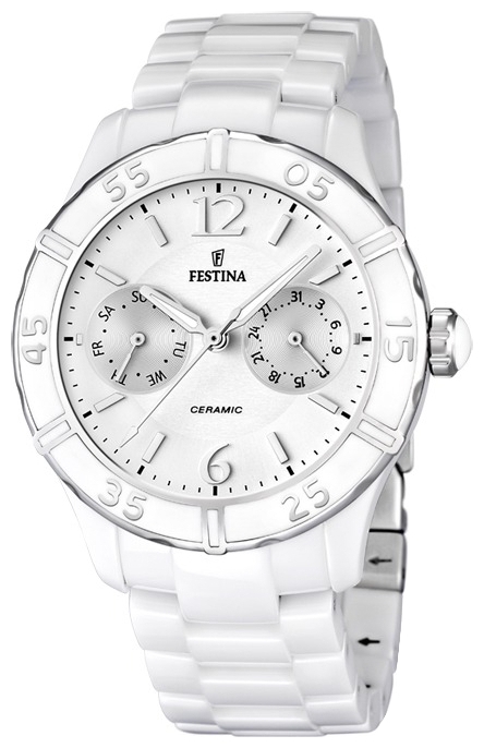 Festina F16622.1 - женские наручные часы из коллекции Ceramic Festina F16622.1 - женские наручные часы из коллекции CeramicFestina<br><br><br>Бренд: Festina<br>Модель: Festina F16622/1<br>Артикул: F16622.1<br>Вариант артикула: None<br>Коллекция: Ceramic<br>Подколлекция: None<br>Страна: Испания<br>Пол: женские<br>Тип механизма: кварцевые<br>Механизм: None<br>Количество камней: None<br>Автоподзавод: None<br>Источник энергии: от батарейки<br>Срок службы элемента питания: None<br>Дисплей: стрелки<br>Цифры: арабские<br>Водозащита: None<br>Противоударные: None<br>Материал корпуса: нерж. сталь + керамика<br>Материал браслета: керамика<br>Материал безеля: None<br>Стекло: None<br>Антибликовое покрытие: None<br>Цвет корпуса: None<br>Цвет браслета: None<br>Цвет циферблата: None<br>Цвет безеля: None<br>Размеры: 38x11 мм<br>Диаметр: None<br>Диаметр корпуса: None<br>Толщина: None<br>Ширина ремешка: None<br>Вес: None<br>Спорт-функции: None<br>Подсветка: стрелок<br>Вставка: None<br>Отображение даты: число, день недели<br>Хронограф: None<br>Таймер: None<br>Термометр: None<br>Хронометр: None<br>GPS: None<br>Радиосинхронизация: None<br>Барометр: None<br>Скелетон: None<br>Дополнительная информация: None<br>Дополнительные функции: None