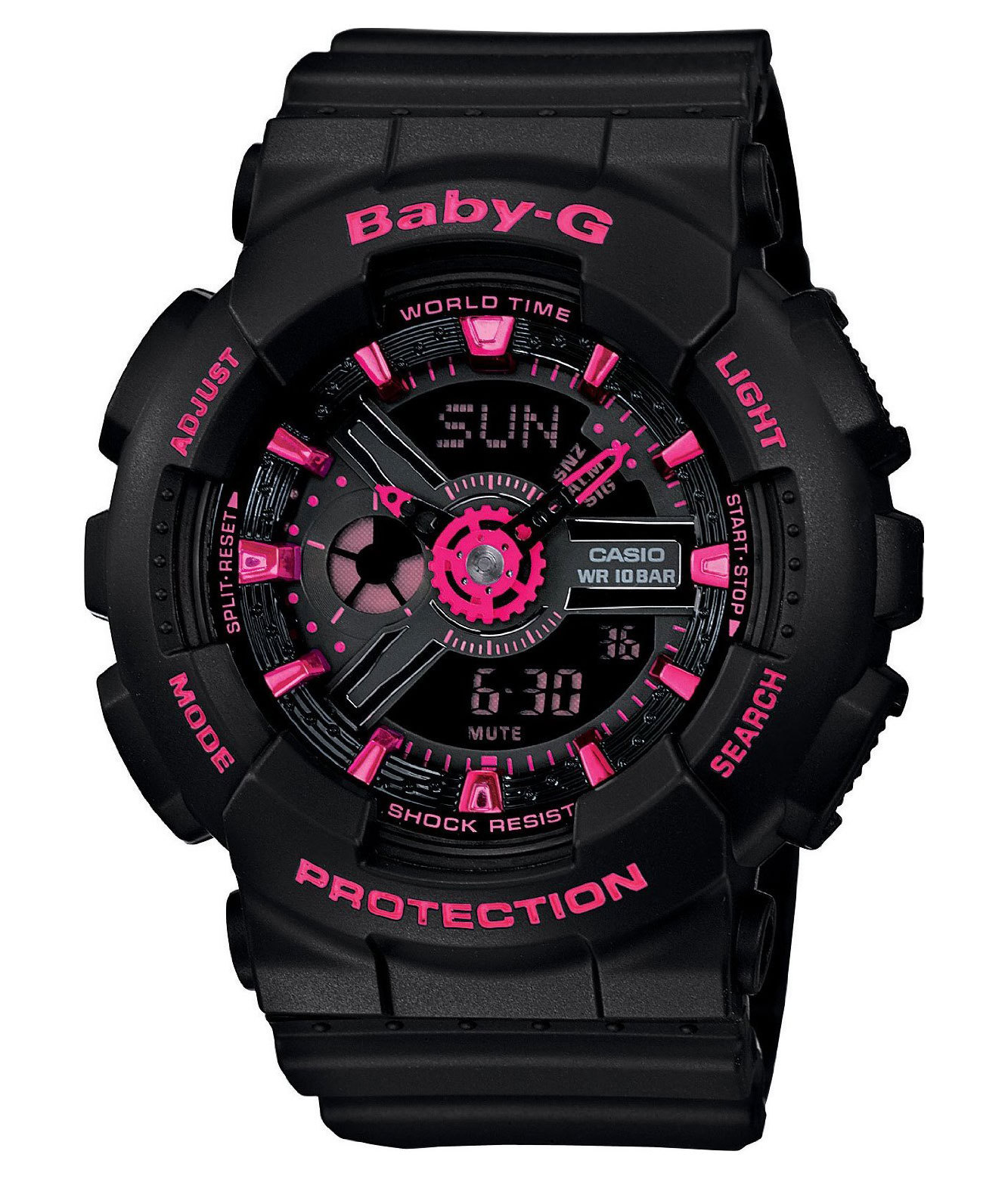 Casio Baby-G BA-111-1A / BA-111-1AER - унисекс наручные часы Casio Baby-G BA-111-1A / BA-111-1AER - унисекс наручные часыCasio<br><br><br>Бренд: Casio<br>Модель: Casio BA-111-1A<br>Артикул: BA-111-1A<br>Вариант артикула: BA-111-1AER<br>Коллекция: Baby-G<br>Подколлекция: None<br>Страна: Япония<br>Пол: унисекс<br>Тип механизма: кварцевые<br>Механизм: None<br>Количество камней: None<br>Автоподзавод: None<br>Источник энергии: от батарейки<br>Срок службы элемента питания: None<br>Дисплей: стрелки + цифры<br>Цифры: отсутствуют<br>Водозащита: WR 200<br>Противоударные: есть<br>Материал корпуса: пластик<br>Материал браслета: пластик<br>Материал безеля: None<br>Стекло: минеральное<br>Антибликовое покрытие: None<br>Цвет корпуса: None<br>Цвет браслета: None<br>Цвет циферблата: None<br>Цвет безеля: None<br>Размеры: 43.4x46.3x15.8 мм<br>Диаметр: None<br>Диаметр корпуса: None<br>Толщина: None<br>Ширина ремешка: None<br>Вес: 44.9 г<br>Спорт-функции: секундомер, таймер обратного отсчета<br>Подсветка: дисплея<br>Вставка: None<br>Отображение даты: вечный календарь, число, месяц, день недели<br>Хронограф: None<br>Таймер: None<br>Термометр: None<br>Хронометр: None<br>GPS: None<br>Радиосинхронизация: None<br>Барометр: None<br>Скелетон: None<br>Дополнительная информация: повтор сигнала будильника, ежечасный сигнал, функция включения/отключения звука кнопок, элемент питания SR726W ? 2, срок службы батарейки 2 года<br>Дополнительные функции: второй часовой пояс, будильник (количество установок: 5)