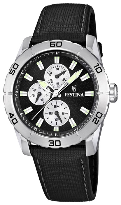 Festina F16607.3 - мужские наручные часы из коллекции Multifunction Festina F16607.3 - мужские наручные часы из коллекции MultifunctionFestina<br><br><br>Бренд: Festina<br>Модель: Festina F16607/3<br>Артикул: F16607.3<br>Вариант артикула: None<br>Коллекция: Multifunction<br>Подколлекция: None<br>Страна: Испания<br>Пол: мужские<br>Тип механизма: кварцевые<br>Механизм: M6P27<br>Количество камней: None<br>Автоподзавод: None<br>Источник энергии: от батарейки<br>Срок службы элемента питания: None<br>Дисплей: стрелки<br>Цифры: отсутствуют<br>Водозащита: WR 50<br>Противоударные: None<br>Материал корпуса: нерж. сталь<br>Материал браслета: кожа<br>Материал безеля: None<br>Стекло: минеральное<br>Антибликовое покрытие: None<br>Цвет корпуса: None<br>Цвет браслета: None<br>Цвет циферблата: None<br>Цвет безеля: None<br>Размеры: 44 мм<br>Диаметр: None<br>Диаметр корпуса: None<br>Толщина: None<br>Ширина ремешка: None<br>Вес: None<br>Спорт-функции: None<br>Подсветка: стрелок<br>Вставка: None<br>Отображение даты: число, день недели<br>Хронограф: None<br>Таймер: None<br>Термометр: None<br>Хронометр: None<br>GPS: None<br>Радиосинхронизация: None<br>Барометр: None<br>Скелетон: None<br>Дополнительная информация: None<br>Дополнительные функции: второй часовой пояс