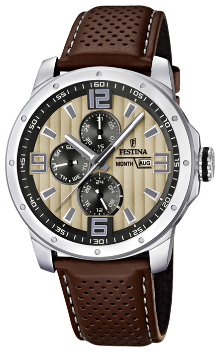 Festina F16585.6 - мужские наручные часы из коллекции Multifunction Festina F16585.6 - мужские наручные часы из коллекции MultifunctionFestina<br><br><br>Бренд: Festina<br>Модель: Festina F16585/6<br>Артикул: F16585.6<br>Вариант артикула: None<br>Коллекция: Multifunction<br>Подколлекция: None<br>Страна: Испания<br>Пол: мужские<br>Тип механизма: кварцевые<br>Механизм: None<br>Количество камней: None<br>Автоподзавод: None<br>Источник энергии: от батарейки<br>Срок службы элемента питания: None<br>Дисплей: стрелки<br>Цифры: арабские<br>Водозащита: WR 50<br>Противоударные: None<br>Материал корпуса: нерж. сталь<br>Материал браслета: кожа<br>Материал безеля: None<br>Стекло: минеральное<br>Антибликовое покрытие: None<br>Цвет корпуса: None<br>Цвет браслета: None<br>Цвет циферблата: None<br>Цвет безеля: None<br>Размеры: 45x11.4 мм<br>Диаметр: None<br>Диаметр корпуса: None<br>Толщина: None<br>Ширина ремешка: None<br>Вес: 82 г<br>Спорт-функции: None<br>Подсветка: стрелок<br>Вставка: None<br>Отображение даты: число, месяц, день недели<br>Хронограф: None<br>Таймер: None<br>Термометр: None<br>Хронометр: None<br>GPS: None<br>Радиосинхронизация: None<br>Барометр: None<br>Скелетон: None<br>Дополнительная информация: None<br>Дополнительные функции: второй часовой пояс
