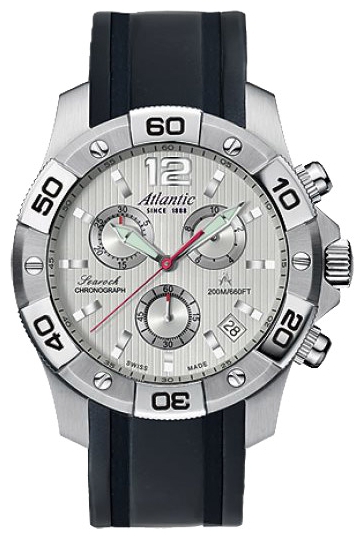 Atlantic 87471.41.25S - мужские наручные часы из коллекции Searock Atlantic 87471.41.25S - мужские наручные часы из коллекции SearockAtlantic<br><br><br>Бренд: Atlantic<br>Модель: Atlantic 87471.41.25S<br>Артикул: 87471.41.25S<br>Вариант артикула: None<br>Коллекция: Searock<br>Подколлекция: None<br>Страна: Швейцария<br>Пол: мужские<br>Тип механизма: кварцевые<br>Механизм: ETA G10.211<br>Количество камней: None<br>Автоподзавод: None<br>Источник энергии: от батарейки<br>Срок службы элемента питания: None<br>Дисплей: стрелки<br>Цифры: арабские<br>Водозащита: WR 200<br>Противоударные: None<br>Материал корпуса: нерж. сталь<br>Материал браслета: каучук<br>Материал безеля: None<br>Стекло: сапфировое<br>Антибликовое покрытие: None<br>Цвет корпуса: None<br>Цвет браслета: None<br>Цвет циферблата: None<br>Цвет безеля: None<br>Размеры: 45 мм<br>Диаметр: None<br>Диаметр корпуса: None<br>Толщина: None<br>Ширина ремешка: None<br>Вес: None<br>Спорт-функции: секундомер<br>Подсветка: стрелок<br>Вставка: None<br>Отображение даты: число<br>Хронограф: есть<br>Таймер: None<br>Термометр: None<br>Хронометр: None<br>GPS: None<br>Радиосинхронизация: None<br>Барометр: None<br>Скелетон: None<br>Дополнительная информация: None<br>Дополнительные функции: None