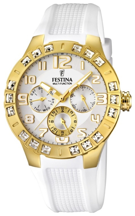Festina F16581.1 - женские наручные часы из коллекции Golden Dream Festina F16581.1 - женские наручные часы из коллекции Golden DreamFestina<br><br><br>Бренд: Festina<br>Модель: Festina F16581/1<br>Артикул: F16581.1<br>Вариант артикула: None<br>Коллекция: Golden Dream<br>Подколлекция: None<br>Страна: Испания<br>Пол: женские<br>Тип механизма: кварцевые<br>Механизм: None<br>Количество камней: None<br>Автоподзавод: None<br>Источник энергии: от батарейки<br>Срок службы элемента питания: None<br>Дисплей: стрелки<br>Цифры: арабские<br>Водозащита: WR 50<br>Противоударные: None<br>Материал корпуса: нерж. сталь, PVD покрытие: позолота (полное)<br>Материал браслета: каучук<br>Материал безеля: None<br>Стекло: минеральное<br>Антибликовое покрытие: None<br>Цвет корпуса: None<br>Цвет браслета: None<br>Цвет циферблата: None<br>Цвет безеля: None<br>Размеры: 42x11.5 мм<br>Диаметр: None<br>Диаметр корпуса: None<br>Толщина: None<br>Ширина ремешка: None<br>Вес: 82 г<br>Спорт-функции: None<br>Подсветка: стрелок<br>Вставка: циркон<br>Отображение даты: число, день недели<br>Хронограф: None<br>Таймер: None<br>Термометр: None<br>Хронометр: None<br>GPS: None<br>Радиосинхронизация: None<br>Барометр: None<br>Скелетон: None<br>Дополнительная информация: None<br>Дополнительные функции: None