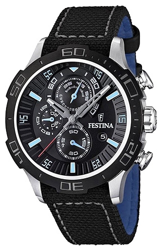 Festina F16566.6 - мужские наручные часы из коллекции Chronograph Festina F16566.6 - мужские наручные часы из коллекции ChronographFestina<br><br><br>Бренд: Festina<br>Модель: Festina F16566/6<br>Артикул: F16566.6<br>Вариант артикула: None<br>Коллекция: Chronograph<br>Подколлекция: None<br>Страна: Испания<br>Пол: мужские<br>Тип механизма: кварцевые<br>Механизм: None<br>Количество камней: None<br>Автоподзавод: None<br>Источник энергии: от батарейки<br>Срок службы элемента питания: None<br>Дисплей: стрелки<br>Цифры: отсутствуют<br>Водозащита: WR 100<br>Противоударные: None<br>Материал корпуса: нерж. сталь, PVD покрытие (частичное)<br>Материал браслета: текстиль + кожа<br>Материал безеля: None<br>Стекло: минеральное<br>Антибликовое покрытие: None<br>Цвет корпуса: None<br>Цвет браслета: None<br>Цвет циферблата: None<br>Цвет безеля: None<br>Размеры: 44x13 мм<br>Диаметр: None<br>Диаметр корпуса: None<br>Толщина: None<br>Ширина ремешка: None<br>Вес: None<br>Спорт-функции: секундомер<br>Подсветка: стрелок<br>Вставка: None<br>Отображение даты: число<br>Хронограф: есть<br>Таймер: None<br>Термометр: None<br>Хронометр: None<br>GPS: None<br>Радиосинхронизация: None<br>Барометр: None<br>Скелетон: None<br>Дополнительная информация: None<br>Дополнительные функции: None