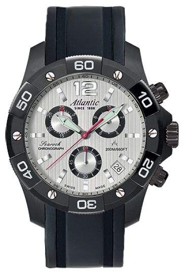Atlantic 87471.46.25B - мужские наручные часы из коллекции Searock Atlantic 87471.46.25B - мужские наручные часы из коллекции SearockAtlantic<br><br><br>Бренд: Atlantic<br>Модель: Atlantic 87471.46.25B<br>Артикул: 87471.46.25B<br>Вариант артикула: None<br>Коллекция: Searock<br>Подколлекция: None<br>Страна: Швейцария<br>Пол: мужские<br>Тип механизма: кварцевые<br>Механизм: ETA G10.211<br>Количество камней: None<br>Автоподзавод: None<br>Источник энергии: от батарейки<br>Срок службы элемента питания: None<br>Дисплей: стрелки<br>Цифры: арабские<br>Водозащита: WR 200<br>Противоударные: None<br>Материал корпуса: нерж. сталь, PVD покрытие (полное)<br>Материал браслета: полиуретан<br>Материал безеля: None<br>Стекло: сапфировое<br>Антибликовое покрытие: None<br>Цвет корпуса: None<br>Цвет браслета: None<br>Цвет циферблата: None<br>Цвет безеля: None<br>Размеры: 45 мм<br>Диаметр: None<br>Диаметр корпуса: None<br>Толщина: None<br>Ширина ремешка: None<br>Вес: None<br>Спорт-функции: секундомер<br>Подсветка: стрелок<br>Вставка: None<br>Отображение даты: число<br>Хронограф: есть<br>Таймер: None<br>Термометр: None<br>Хронометр: None<br>GPS: None<br>Радиосинхронизация: None<br>Барометр: None<br>Скелетон: None<br>Дополнительная информация: None<br>Дополнительные функции: None