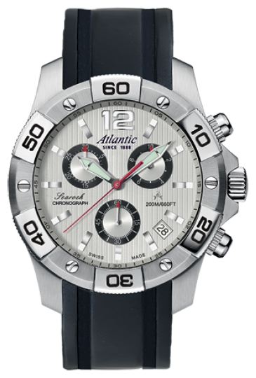 Atlantic 87471.41.25B - мужские наручные часы из коллекции Searock Atlantic 87471.41.25B - мужские наручные часы из коллекции SearockAtlantic<br><br><br>Бренд: Atlantic<br>Модель: Atlantic 87471.41.25B<br>Артикул: 87471.41.25B<br>Вариант артикула: None<br>Коллекция: Searock<br>Подколлекция: None<br>Страна: Швейцария<br>Пол: мужские<br>Тип механизма: кварцевые<br>Механизм: ETA G10.211<br>Количество камней: None<br>Автоподзавод: None<br>Источник энергии: от батарейки<br>Срок службы элемента питания: None<br>Дисплей: стрелки<br>Цифры: арабские<br>Водозащита: WR 200<br>Противоударные: None<br>Материал корпуса: нерж. сталь<br>Материал браслета: полиуретан<br>Материал безеля: None<br>Стекло: сапфировое<br>Антибликовое покрытие: None<br>Цвет корпуса: None<br>Цвет браслета: None<br>Цвет циферблата: None<br>Цвет безеля: None<br>Размеры: 45 мм<br>Диаметр: None<br>Диаметр корпуса: None<br>Толщина: None<br>Ширина ремешка: None<br>Вес: None<br>Спорт-функции: секундомер<br>Подсветка: стрелок<br>Вставка: None<br>Отображение даты: число<br>Хронограф: есть<br>Таймер: None<br>Термометр: None<br>Хронометр: None<br>GPS: None<br>Радиосинхронизация: None<br>Барометр: None<br>Скелетон: None<br>Дополнительная информация: None<br>Дополнительные функции: None